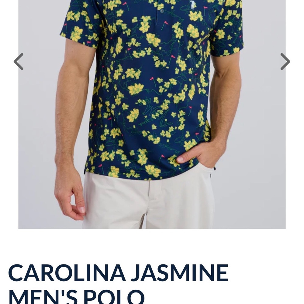 William Murray Golf Dark Blue Polo with Yellow Floral Pattern